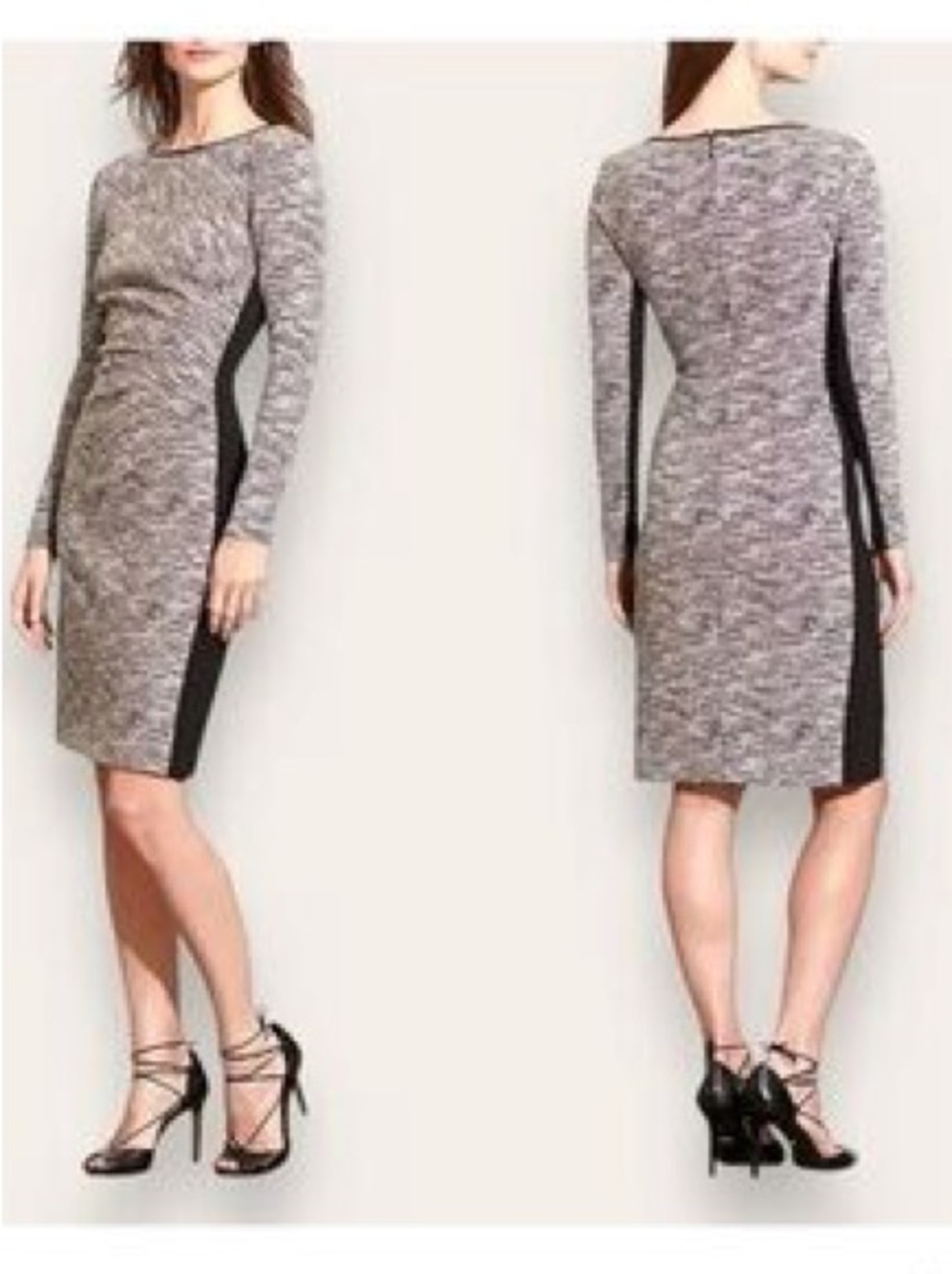 Lauren Ralph Lauren Black Gray Marled Ruched Sheath Dress Size 14
